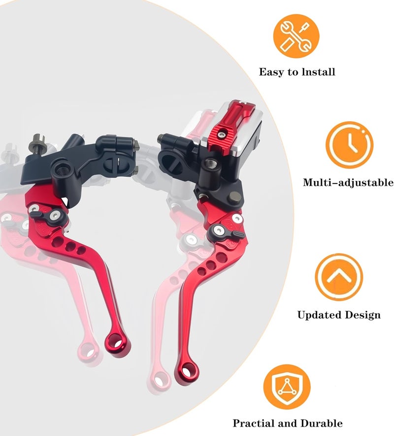 JXPANG Universal Motorcycle 7/8" 22mm Handlebar Brake Master Cylinder Clutch Lever CNC Left & Right Set Compatible with Harley Honda Kawasaki Suzuki Yamaha（ Piston Diameter 12.7mm (Red) - Image 4